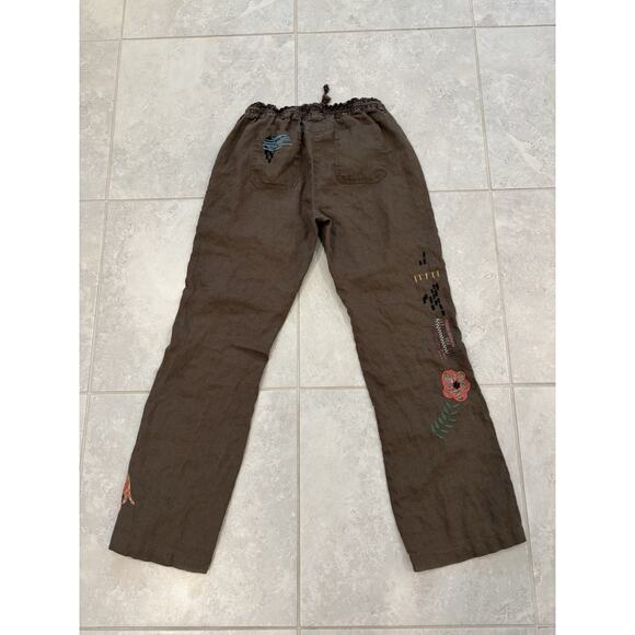 Johnny Was Biya Womens Linen Embroidered Drawstring Pants Size XS Green - Picture 12 of 12